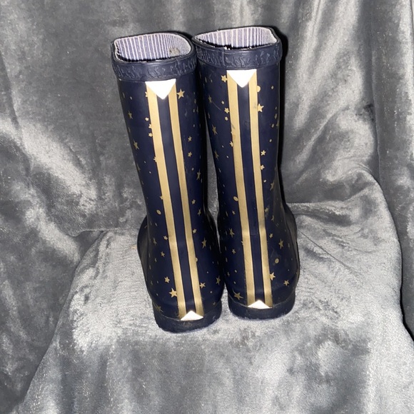 Joules Junior Roll Up Wellies Girls Navy Gold Stars Rain Boots - Picture 4 of 6